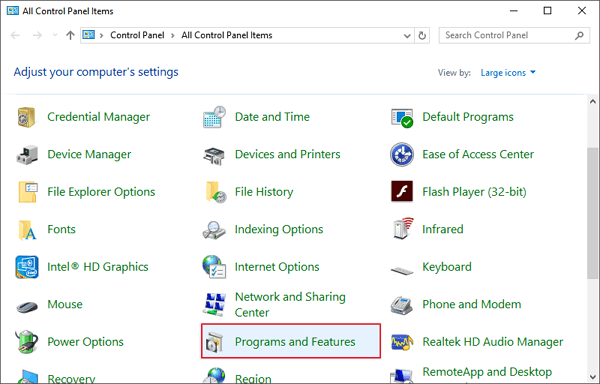 seleziona programmi e funzionalità