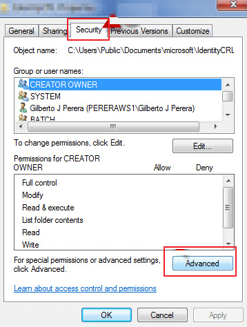 prendere la proprietà in Windows 7