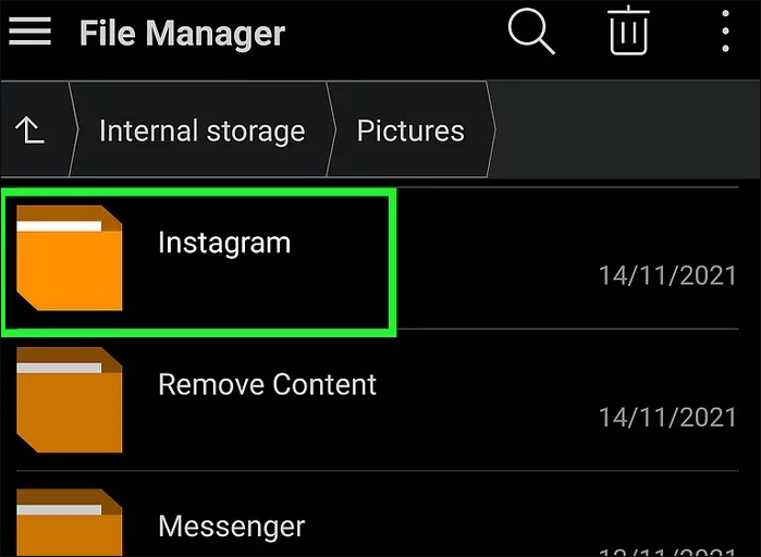 tocca insatgram sotto le cartelle delle immagini
