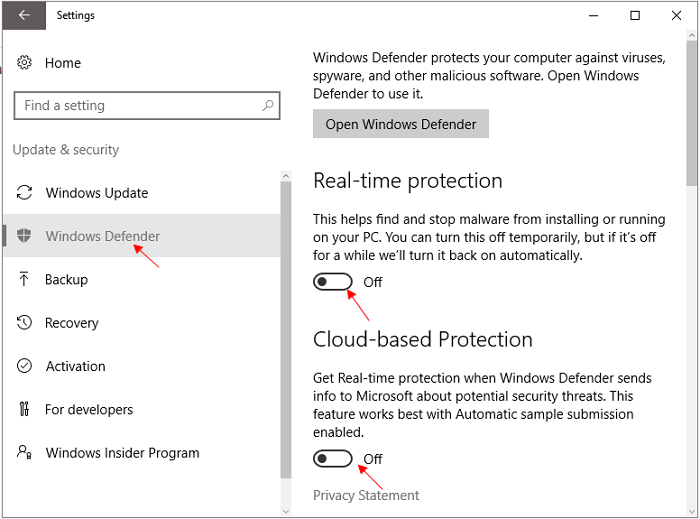 disattiva Windows Defender per ridurre l'utilizzo del disco in Windows 10