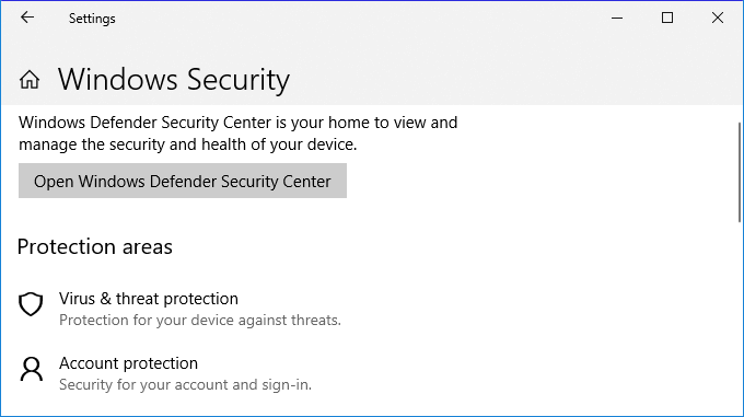 Apri Windows Defender