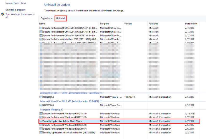 disinstallare flash per ridurre l'utilizzo del disco