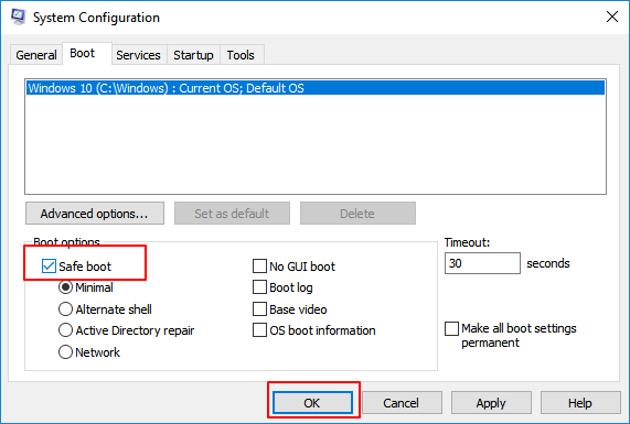 Conferma per riavviare Windows dalla modalità provvisoria