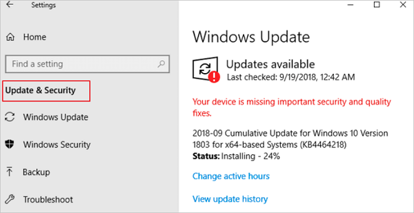 aggiorna Windows per ridurre l'utilizzo del disco