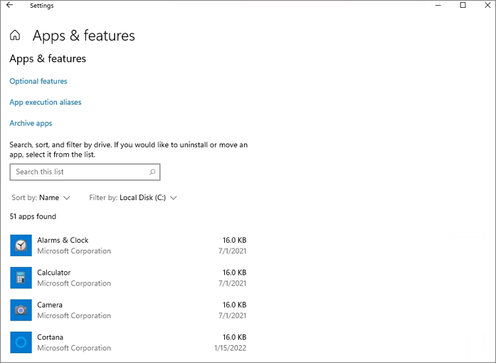 Dimensione di Windows 11 - applicazioni