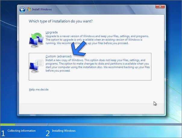 installare Windows 7 facoltativamente