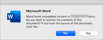 Word ha rilevato contenuto illeggibile