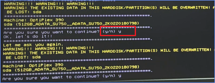 digitare y per continuare