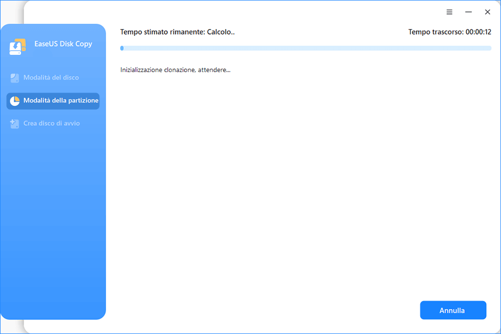 clicca su procedi per iniziare a clonare