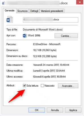Controlla se il file è di sola lettura