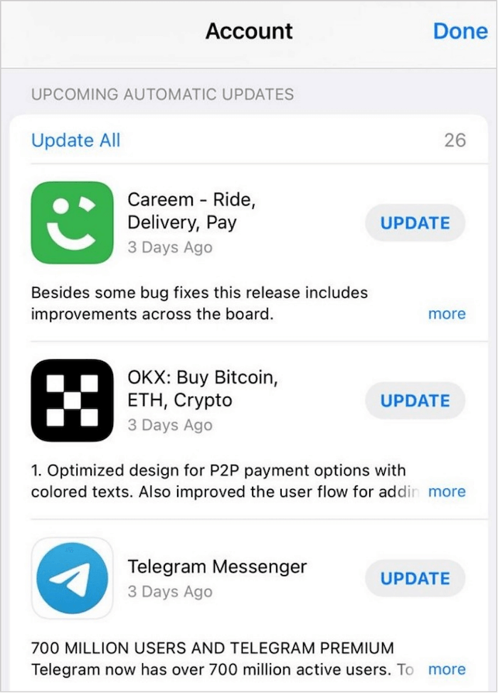 verificare l'aggiornamento della LINEA