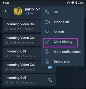 cancella la cronologia della chat