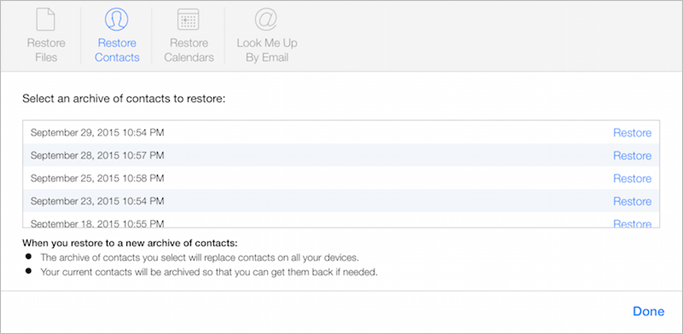 ripristinare i contatti