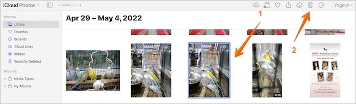 seleziona le foto da eliminare
