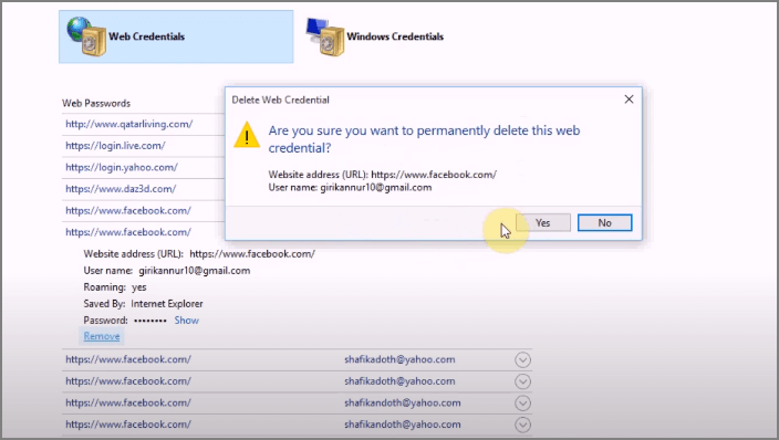 clicca su si per eliminare