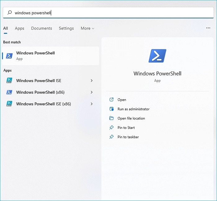 apri windows powershell