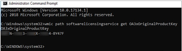 trova la product key su cmd