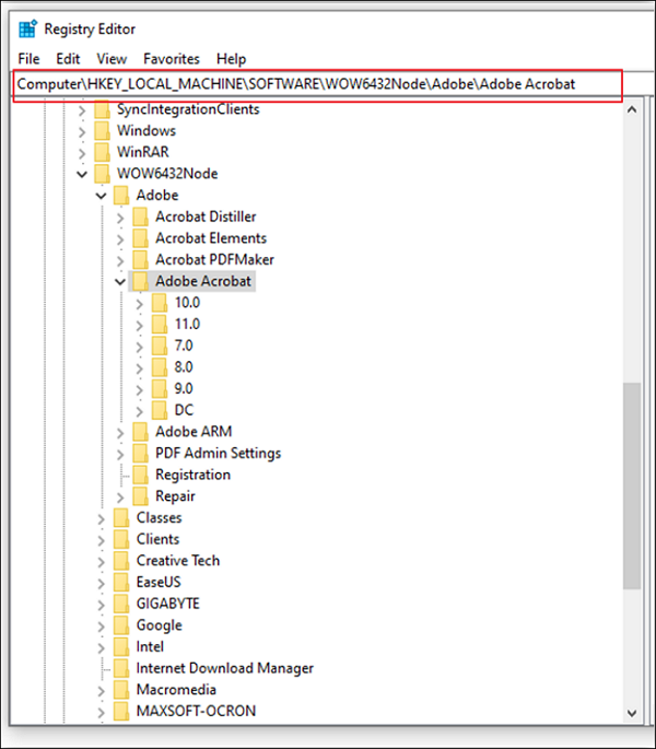 adobe acrobat chiave seriale attraverso il registro