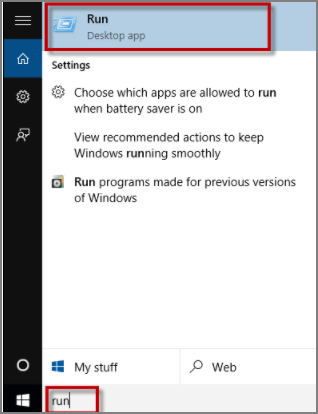 aprire la finestra di dialogo Esegui