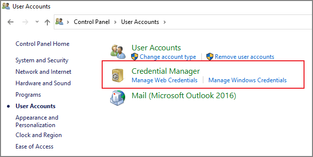 vai su gestione credenziali