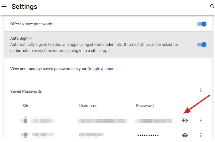 rivela la password in Chrome