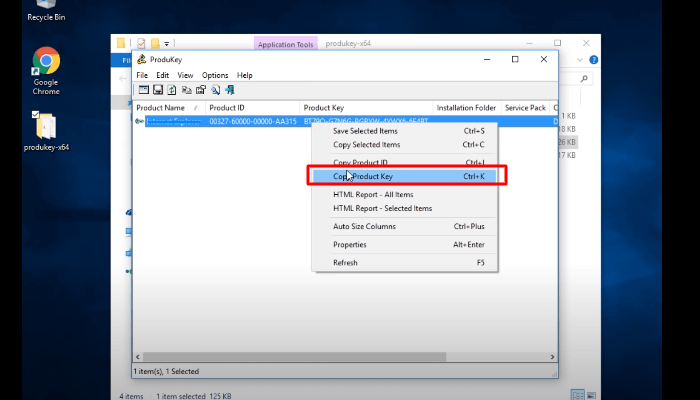 copiare il product key