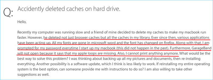 un utente ha cancellato accidentalmente una cache importante su mac