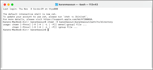 cambiare la proprietà della directory