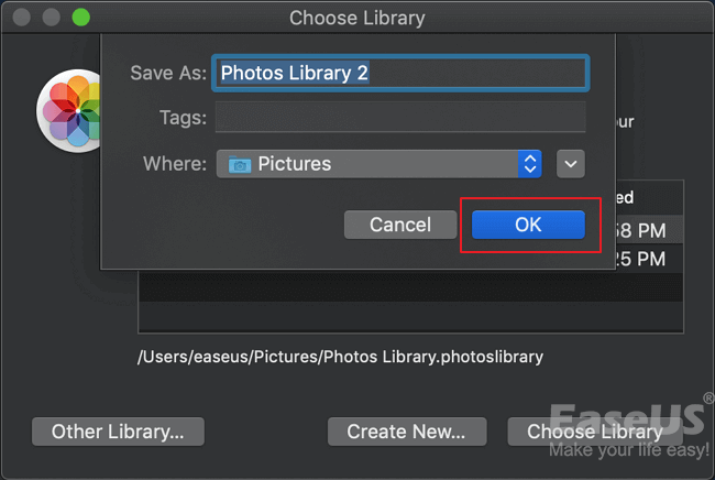 Crea una nuova libreria di foto su Mac quando viene eliminata la libreria di foto.