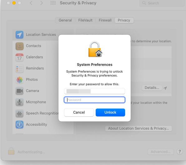 inserisci la password per concedere l'accesso completo al disco