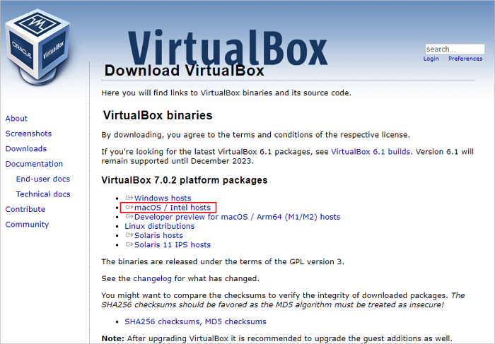 installa vitualbox su Mac