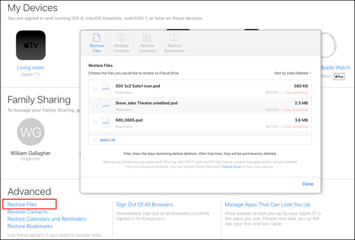 Clicca Ripristina File