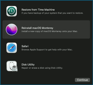 seleziona reinstalla macOS Monterey