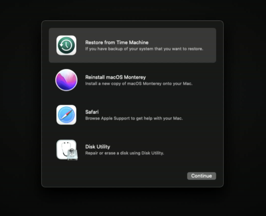 ripristinare dal backup di Time Machine