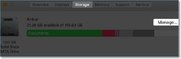 Seleziona lo spazio di archiviazione, quindi fai clic su Gestisci