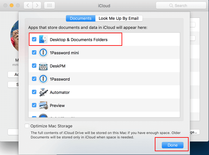 selezionare Cartelle desktop o documenti