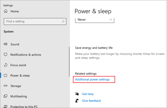 impostazioni di potenza aggiuntive