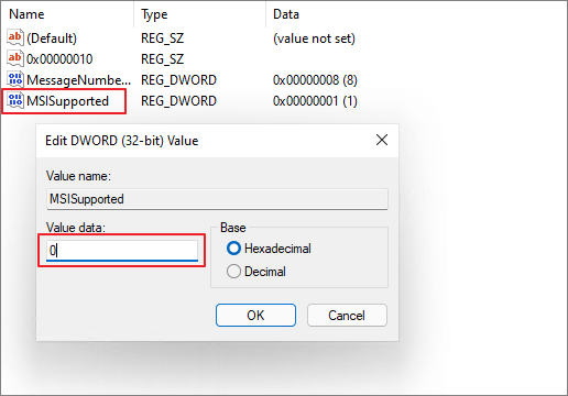 cambia il valore msisupportato