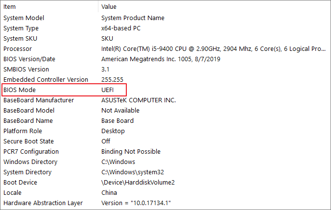 verificare la modalità BIOS per Win 11