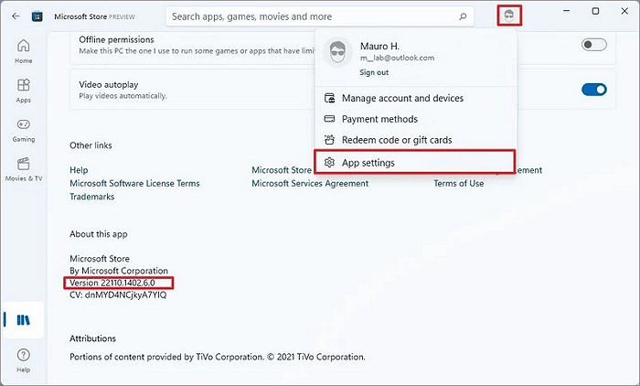 Controlla la versione di Microsoft Store