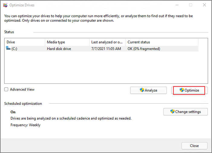 deframmentare - ottimizza