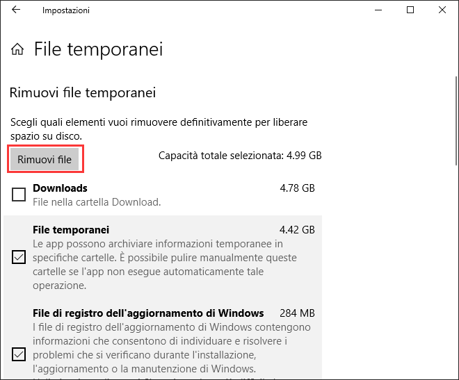eliminare file temporanei