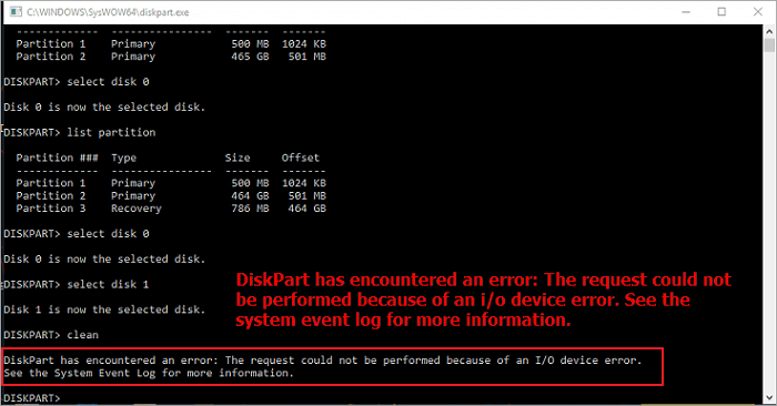 DiskPart ha riscontrato un errore I/o device error