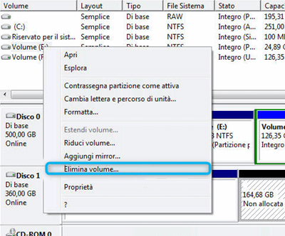 eliminare la partizione riservata del sistema su un'unità esterna