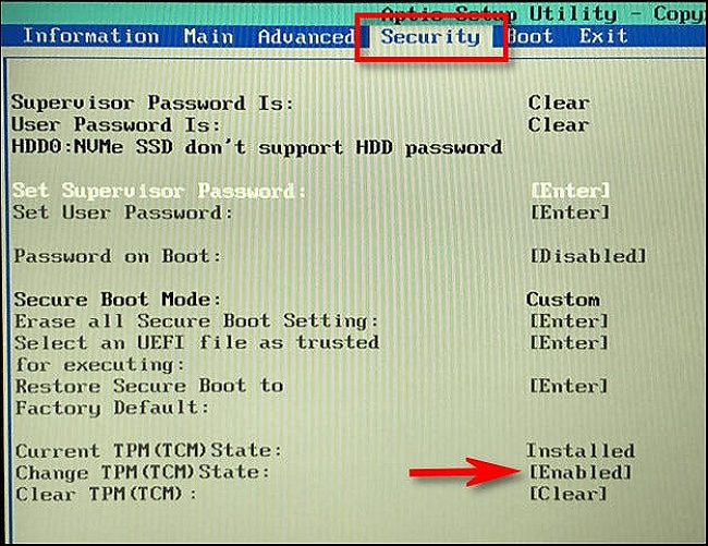abilitare tpm dalla pagina di sicurezza