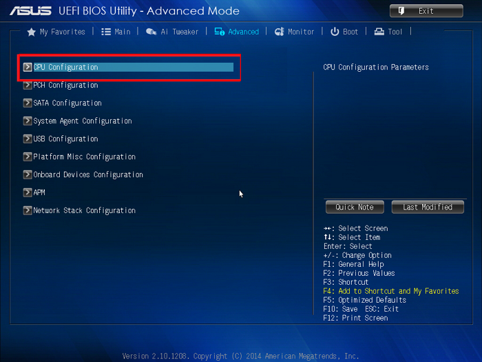 Inserisci le impostazioni del BIOS Intel