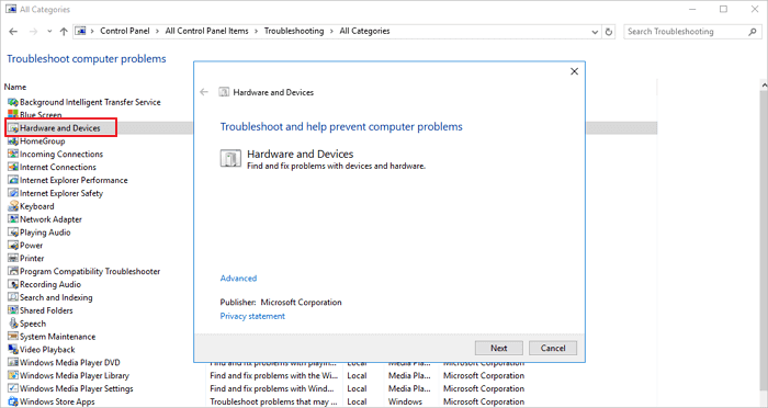 correggi l'unità mancante Windows 10 - usa lo strumento di risoluzione dei problemi