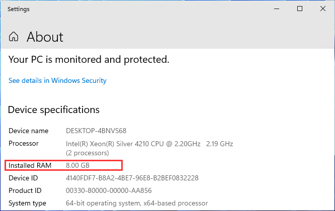 Controlla la capacità di archiviazione della RAM