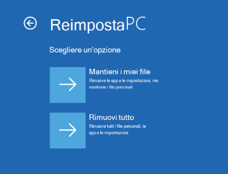 Reimposta questo PC non funziona