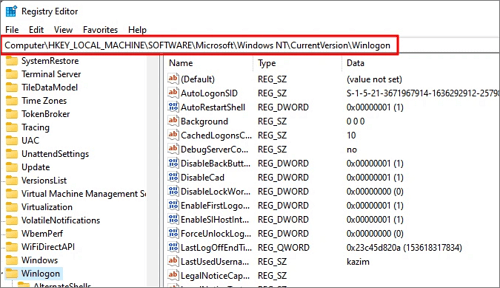 rimuovere la password di login dal registro